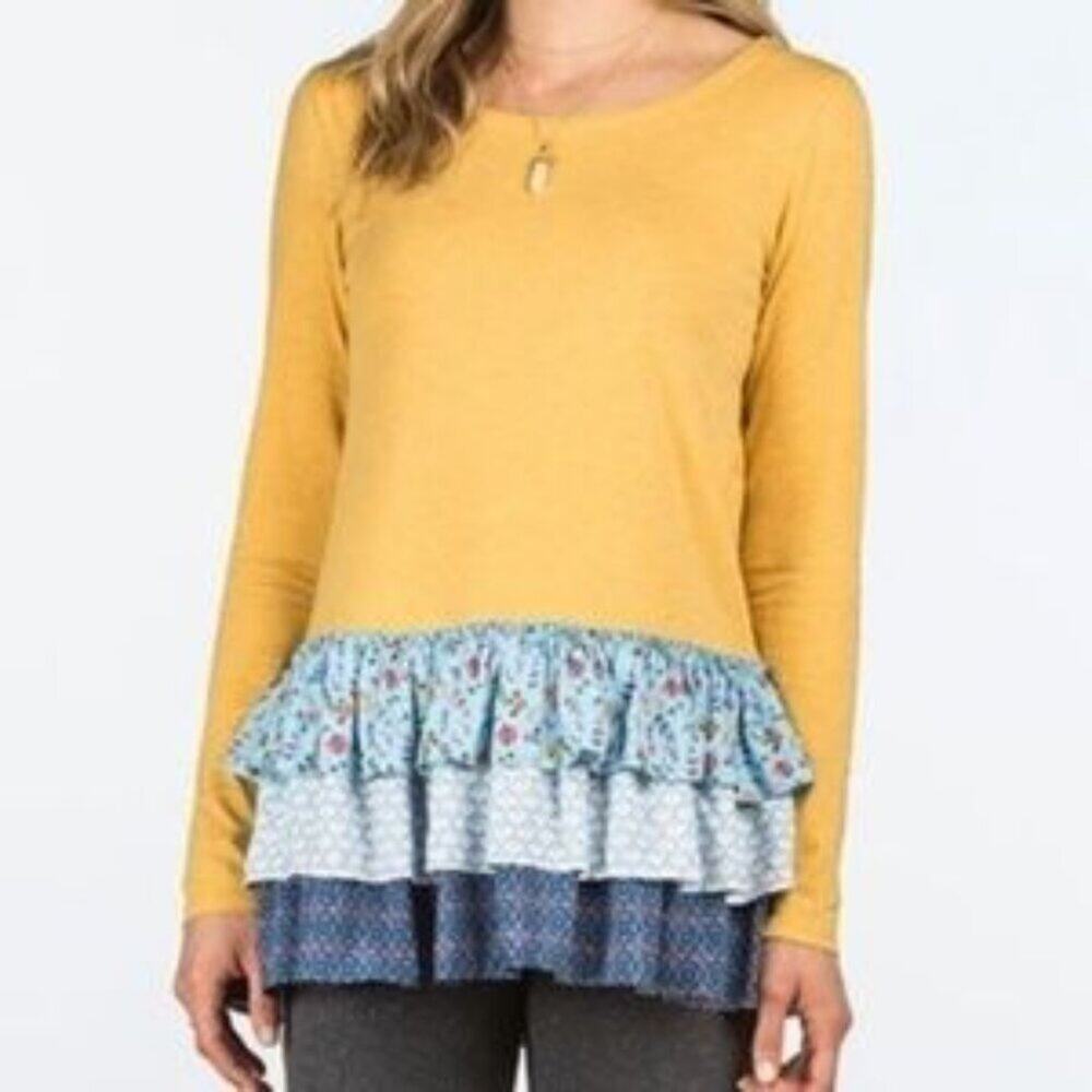 Matilda Jane Weekend Vibes Tiered Ruffle Hem Yellow Top Size Small